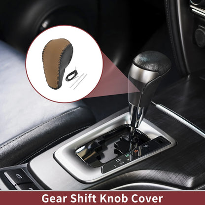 Car Gear Shift Knob Cover 1Pc for Ford Edge (2011-2014) Brown Faux Leather