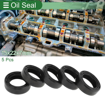 Oil Seal 5 Pcs Seal Ring Rotary Shaft Seal NBR Rubber 15x22x7mm Black