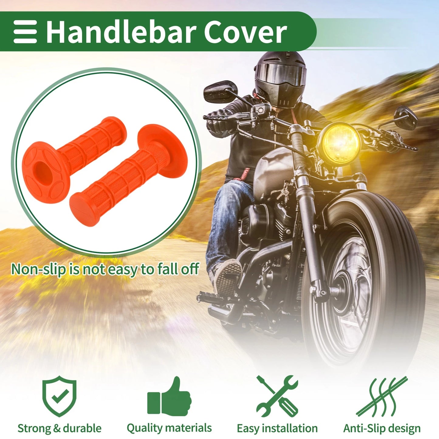 7/8" 22mm Hand Grips Rubber Orange Checkered Pattern for Motorcycle