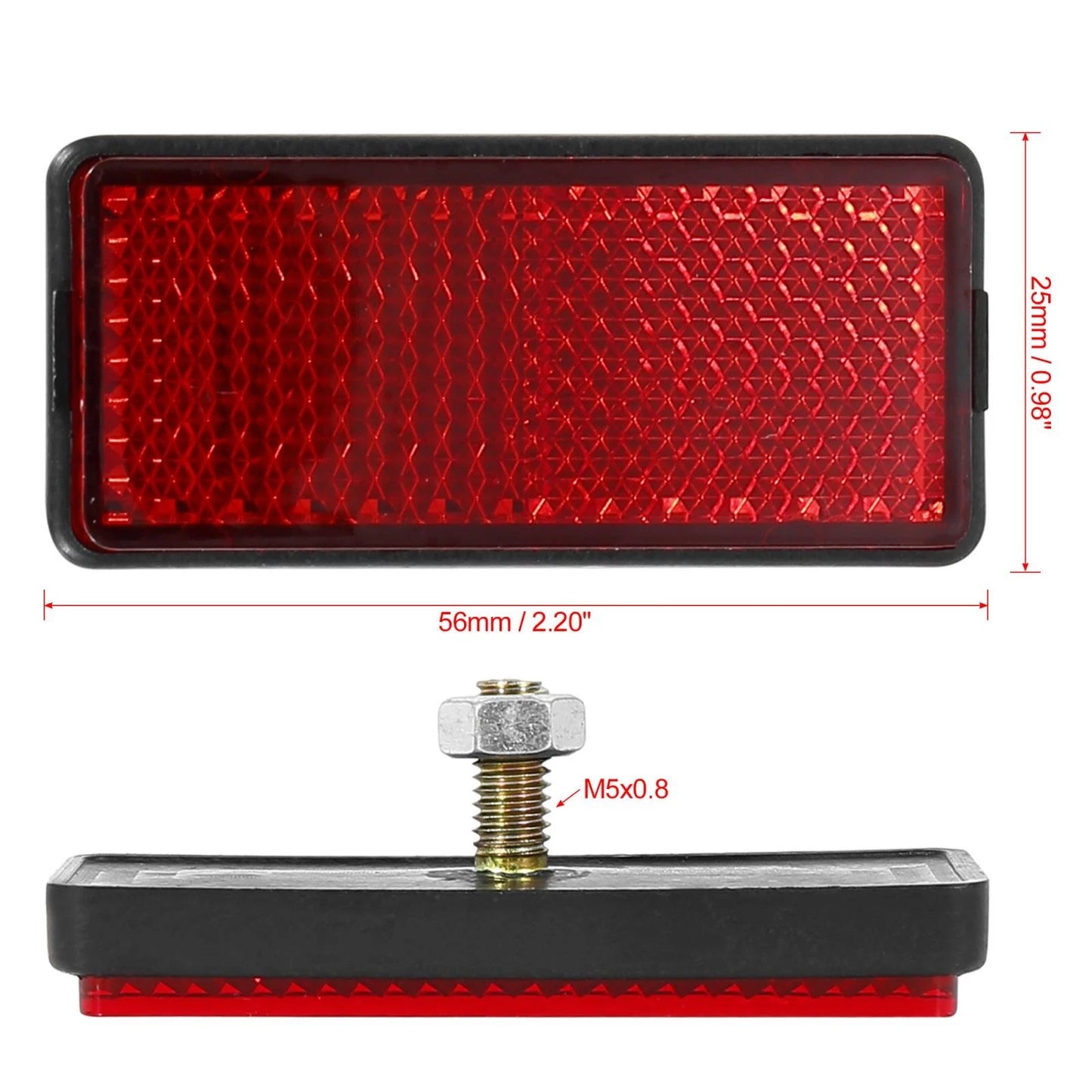 Warning Reflector 6 Pair M6x1.0 Red Rectangle for Motorcycle Bike