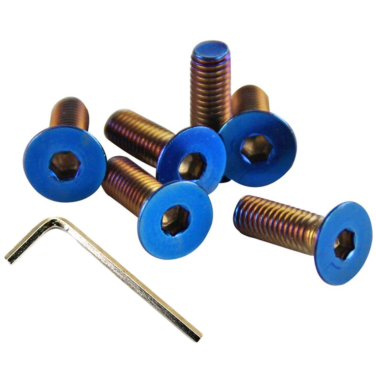 6 x Flat Head Burnt Titanium Blue Steering Wheel Bolts for Boss Kit