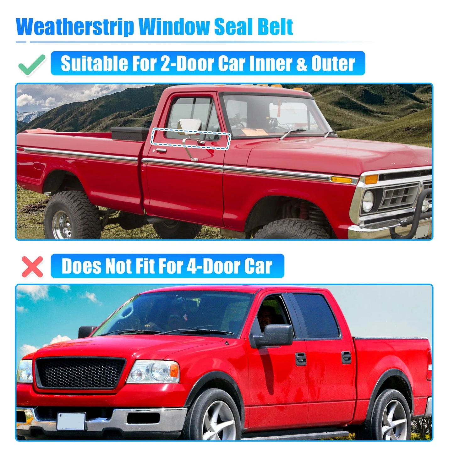 4pcs Weatherstrip Window Trim Seal for Ford F150 F250 F350 (2004-2023)