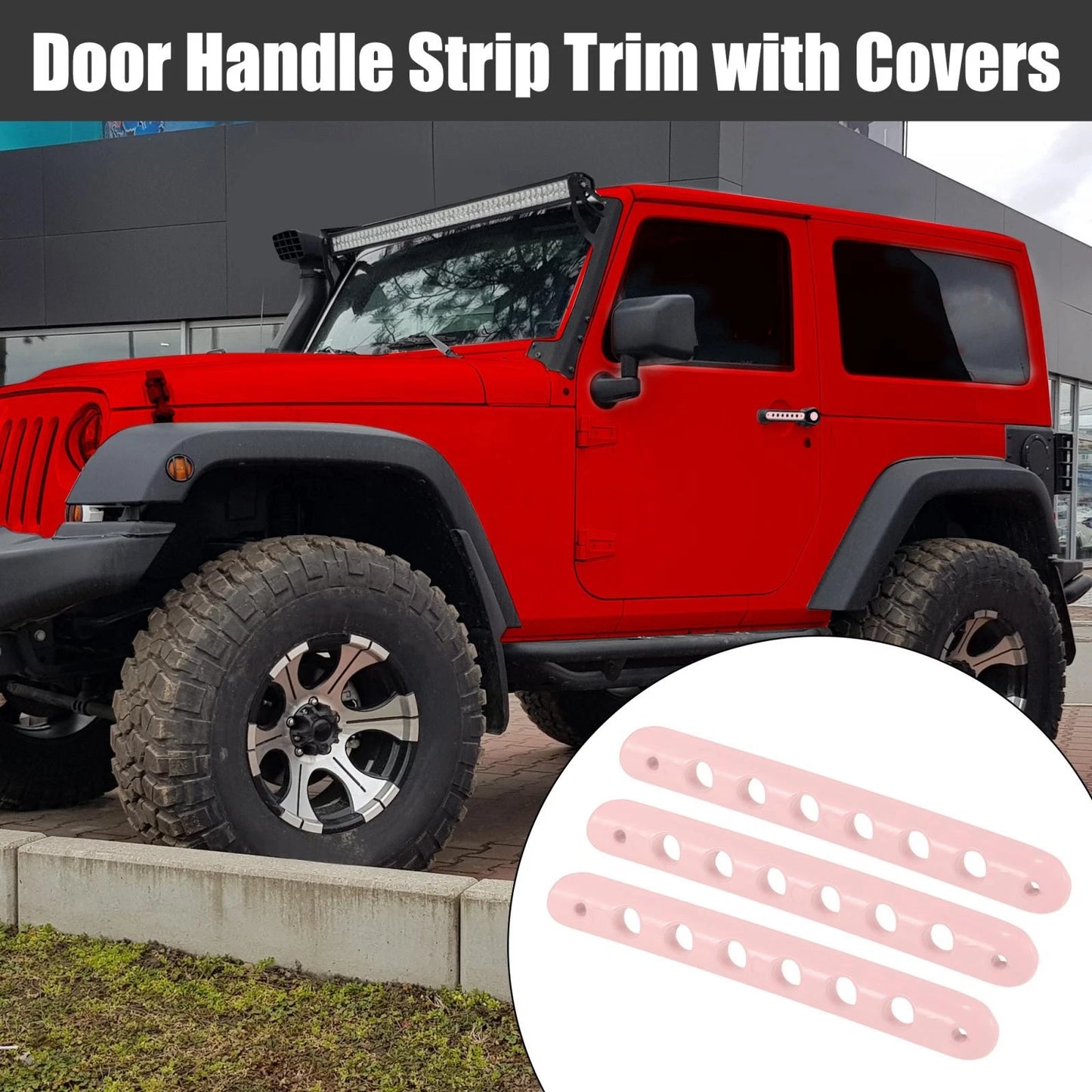 3 x Door Handle Trim & Button Covers for Jeep Wrangler 2007-2018 Pink