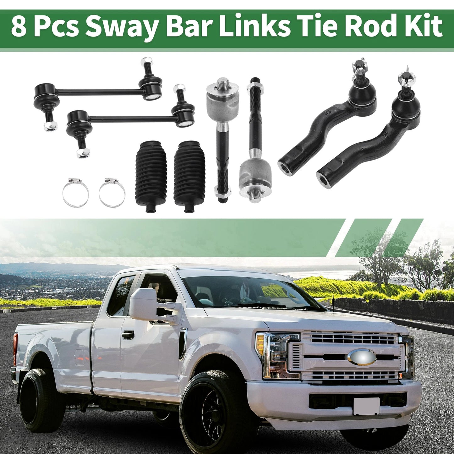 8pcs Front Suspension Kit Tie Rod Ends & Sway Bar Links for Mercury Milan