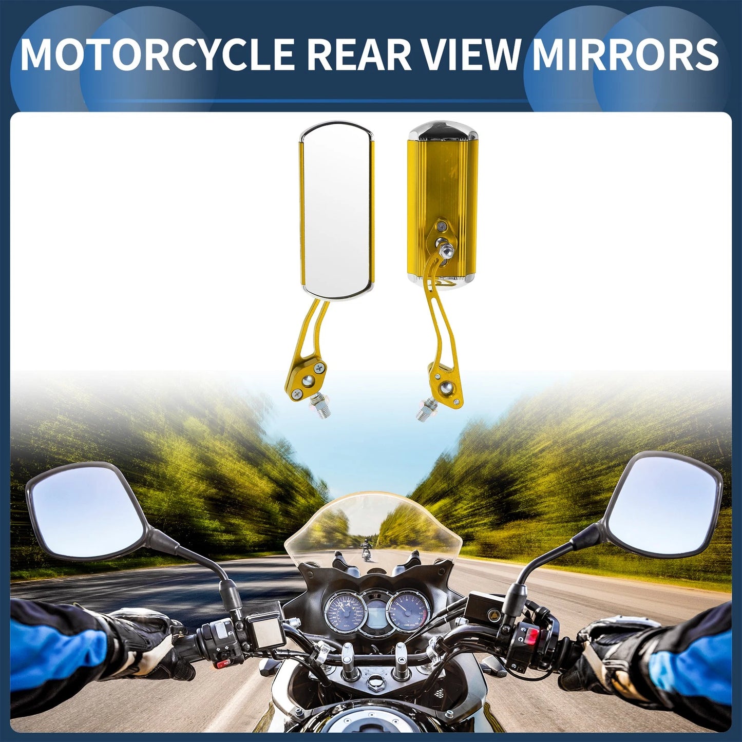 Mirror 1 Set Rear View Mirror Handlebar Gold Tone Metal for Motorcycle