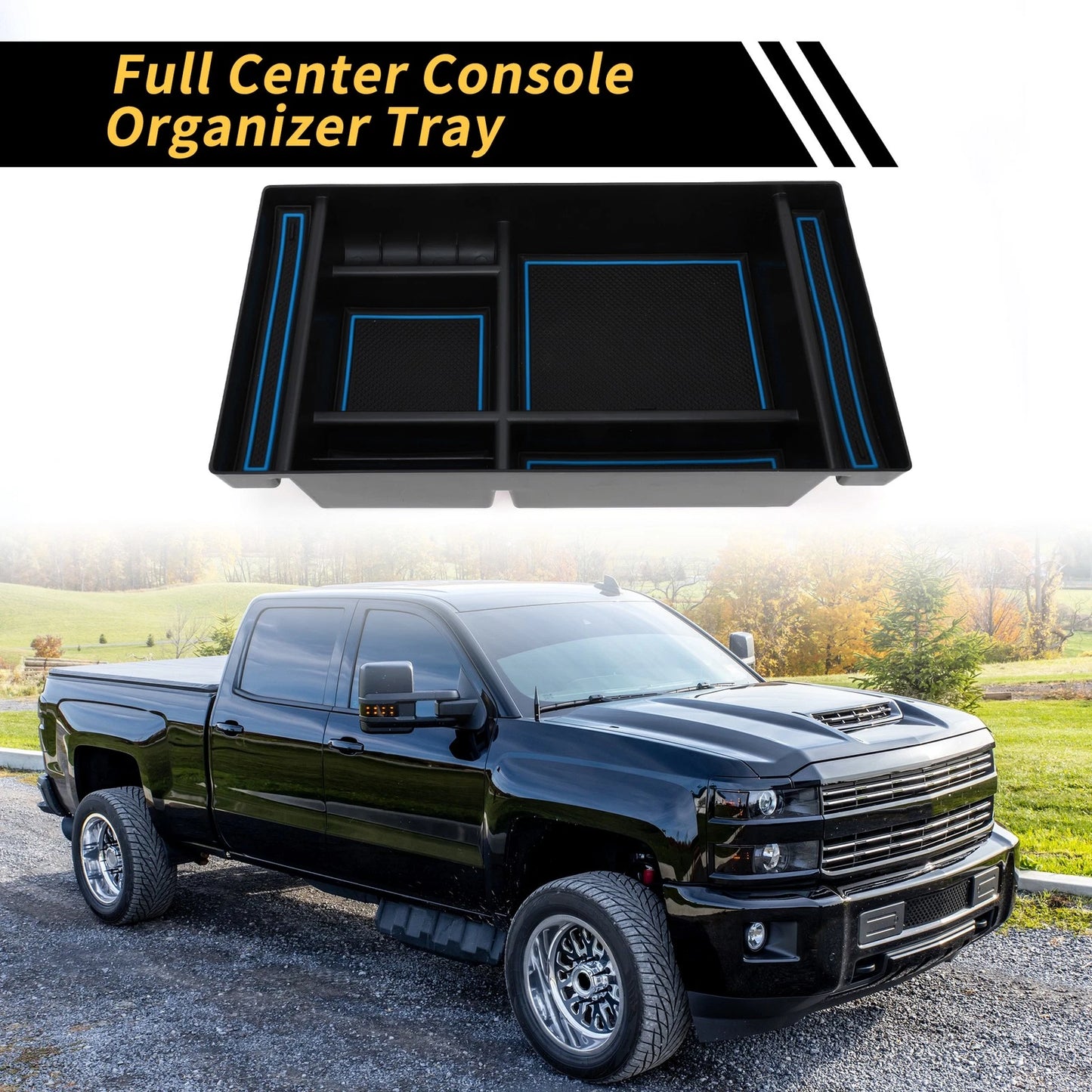 Center Console Organizer Tray for Chevy Silverado & GMC Sierra Black/Blue