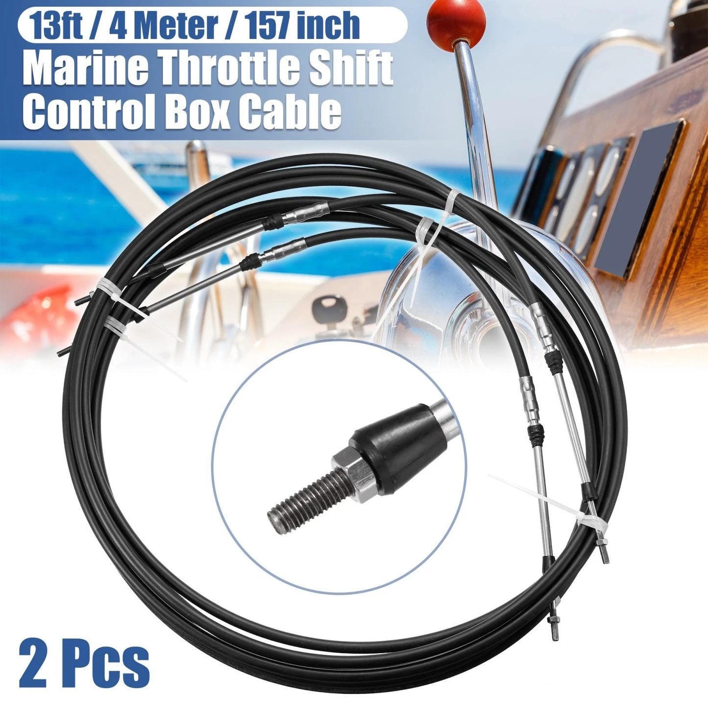 2 x 13ft 157Inch Marine Type Shift Remote Control Box Cable for Yamaha
