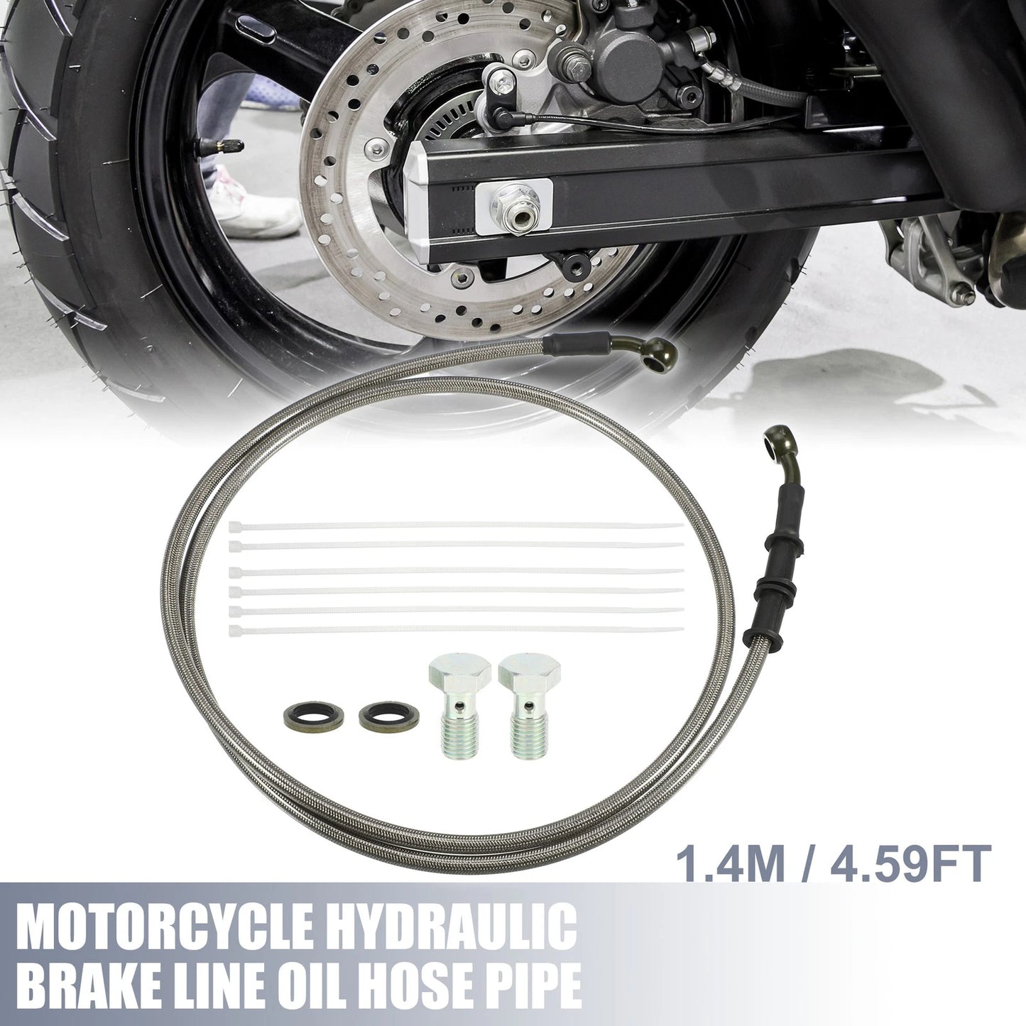 1 Set 1.4m Motorcycle Hydraulic Brake Line Hose with Screws