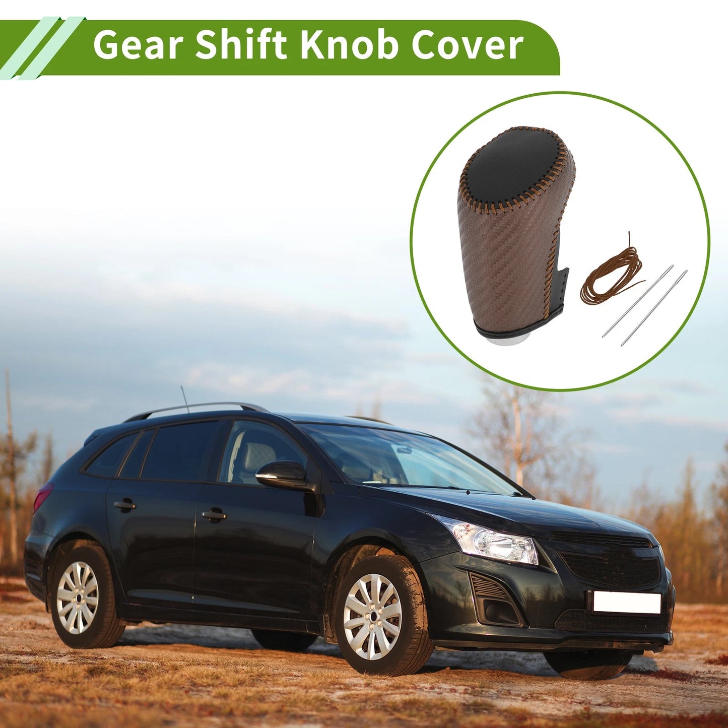 Gear Shift Knob Cover for Chevrolet Malibu Brown Carbon Fiber Black