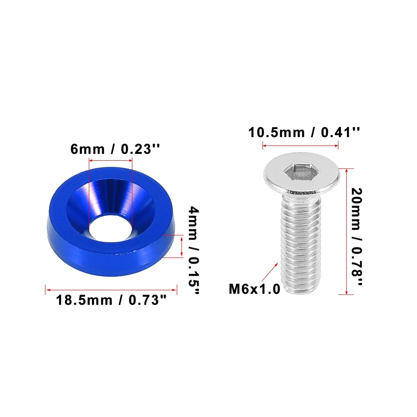 20 x Car Motorcycle Blue M6 Fender Bumper Washer Bolt Engine Bay Fastener