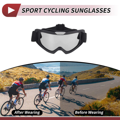 Motorcycle Riding Goggles Silver Tone Lens Black Frame for Cycling Sunglasses