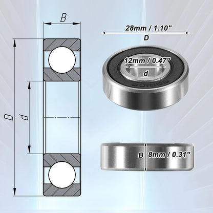 2 x Bearings 12x28x8mm Double Rubber Sealed Ball Bearings for Vehicle