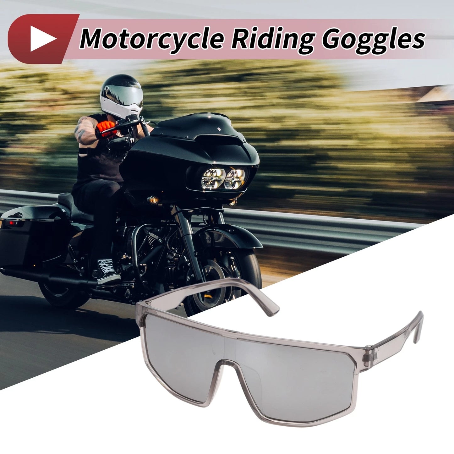 1 Pcs Motorcycle Riding Goggles for Motorcycle Silver Tone Lens Gray Frame
