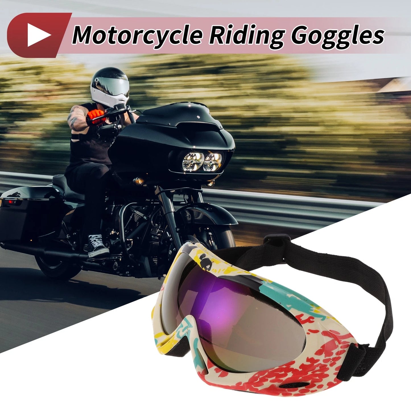 1 x Motorcycle Riding Goggles Blue Purple Lens Red Yellow White Frame PC TPU