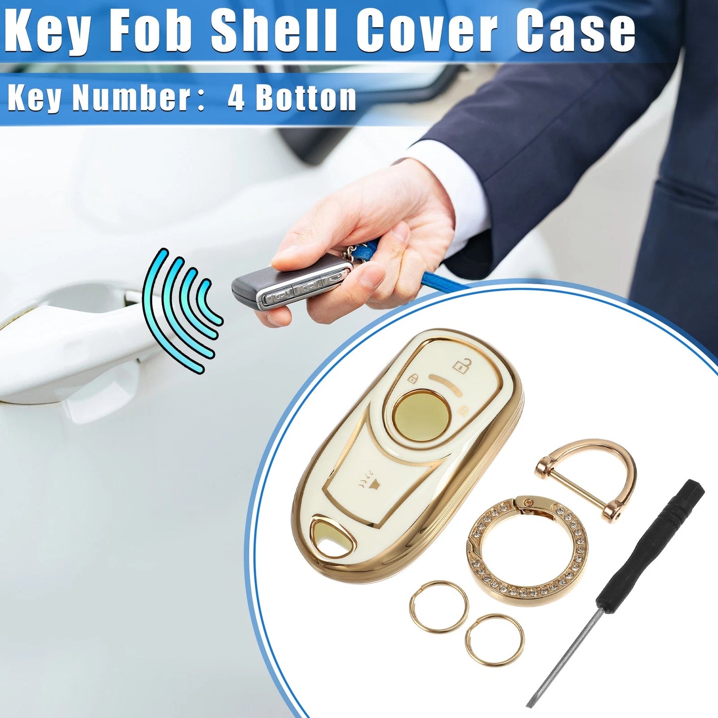 4 Button Key Fob Shell Cover with Keychain for Buick Encore Enclave TPU White