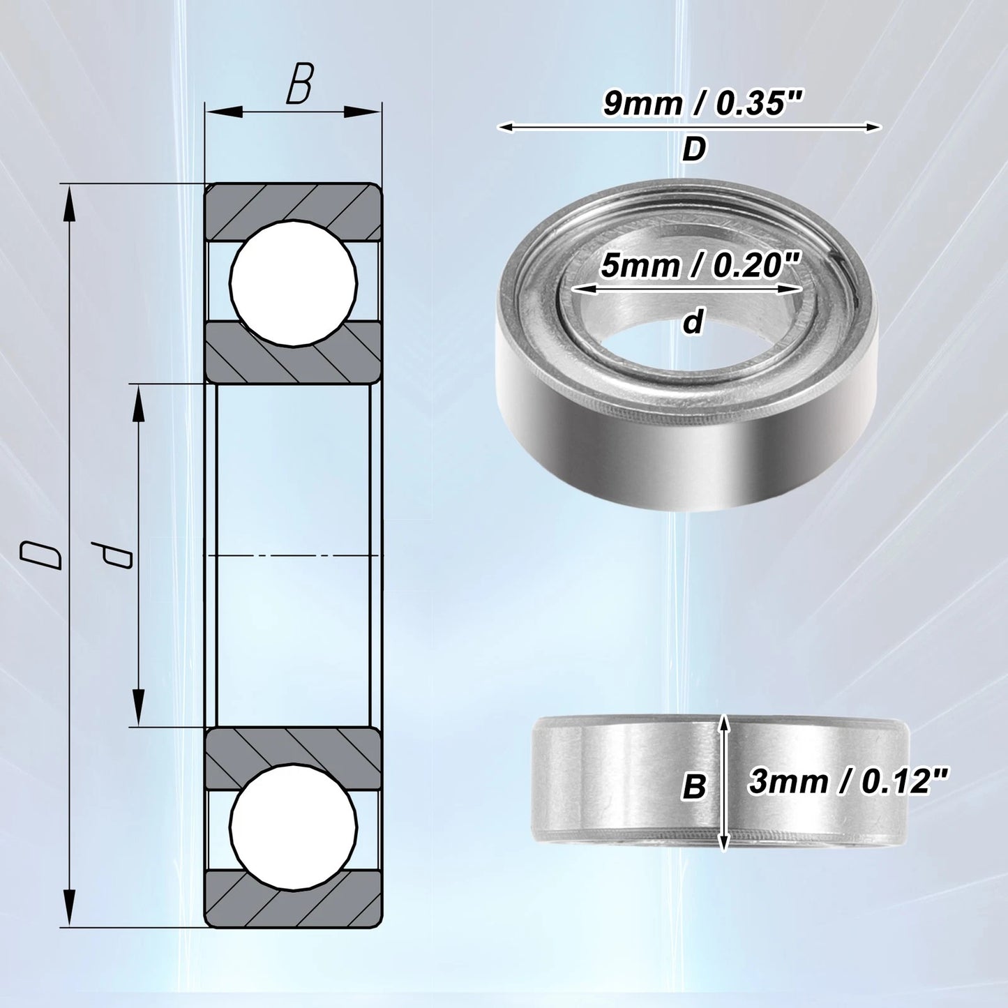 10 x Double Metal Shield MR95ZZ Auto Car Deep Groove Ball Bearings