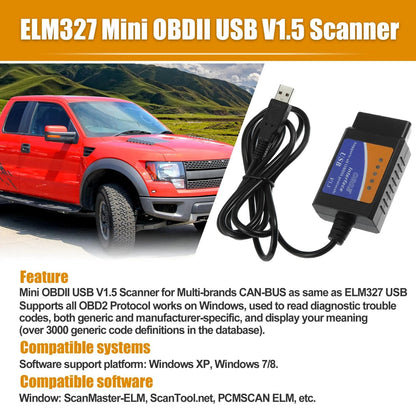 MINI OBDII USB V1.5 Scanner Diagnostic Cable for Windows