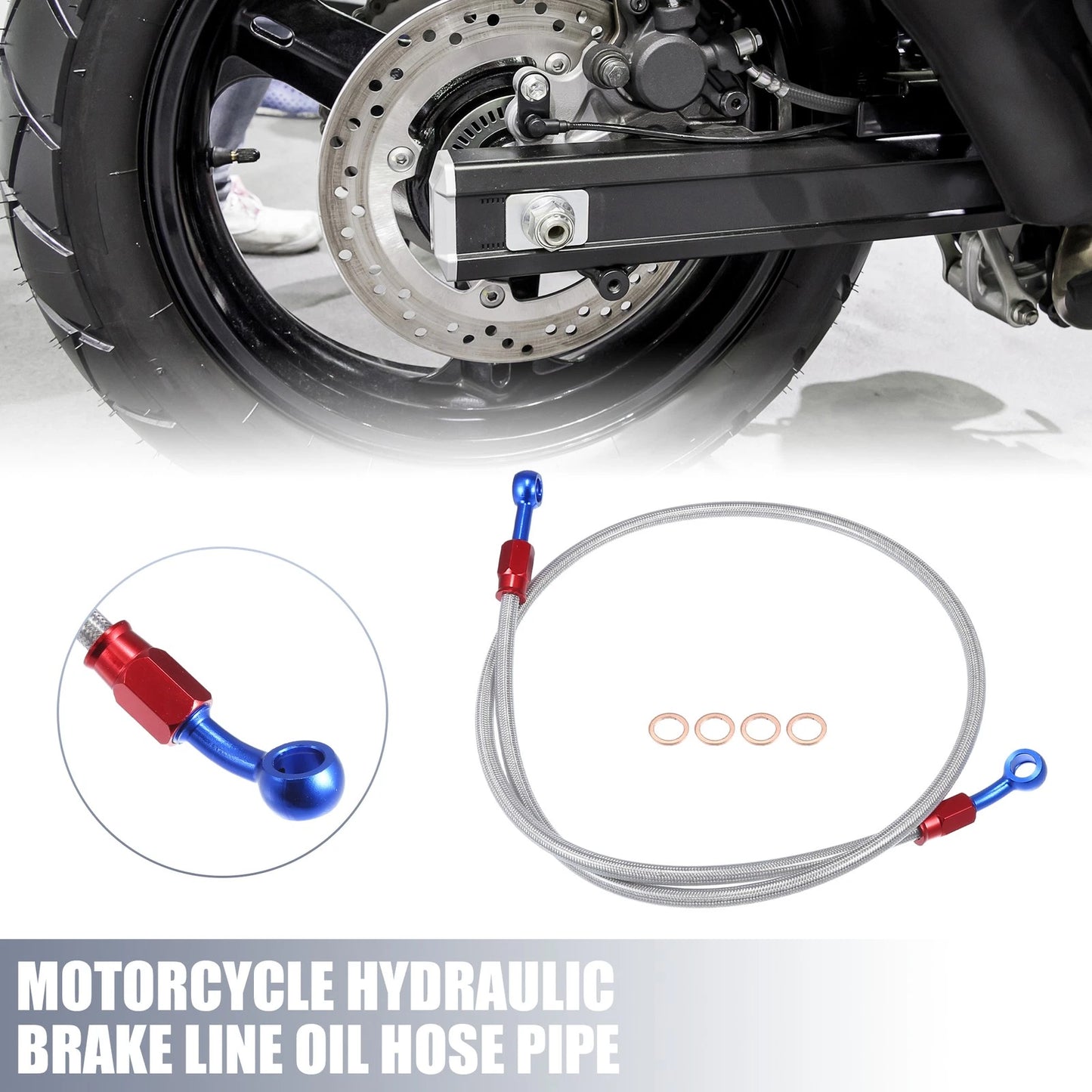100cm 39.37in 10mm ID Motorcycle Hydraulic Brake Line Silver Tone
