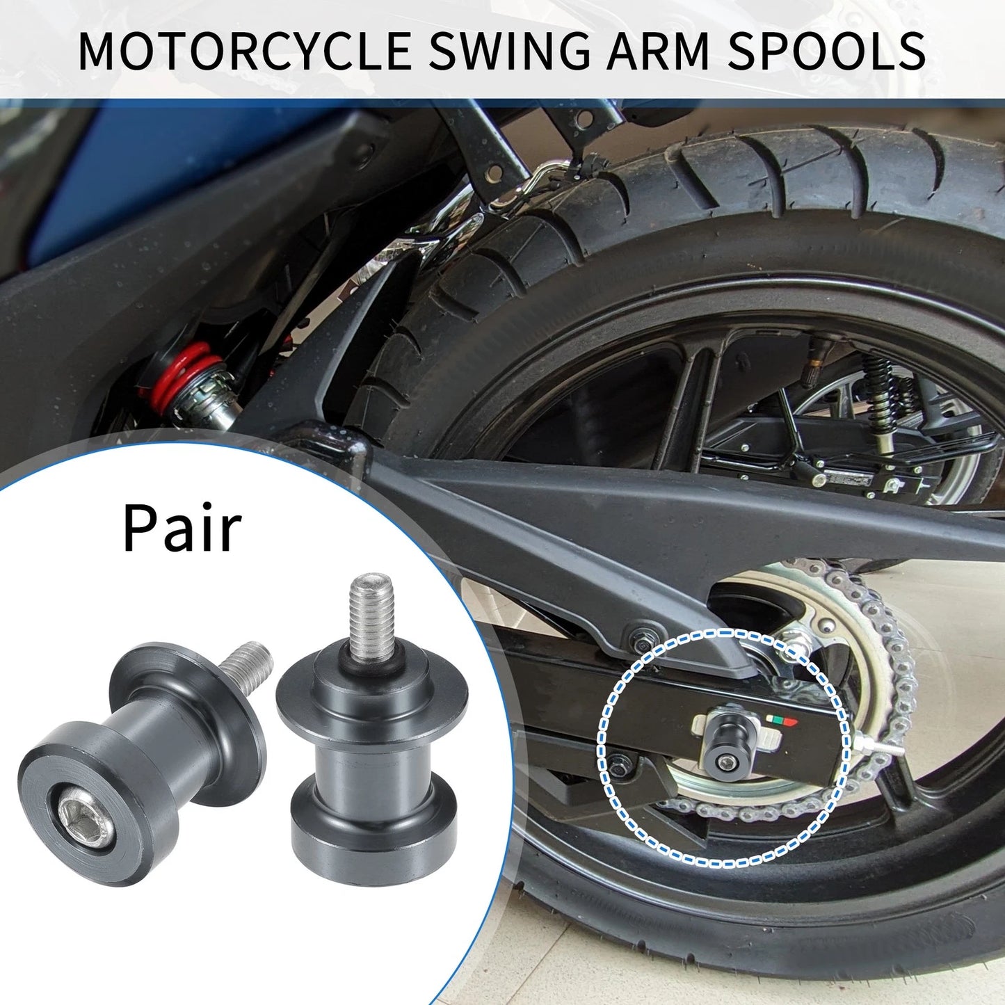 2 x Pair / 6mm / Swingarm Spool Slider Stand Titanium Tone for Motorbike