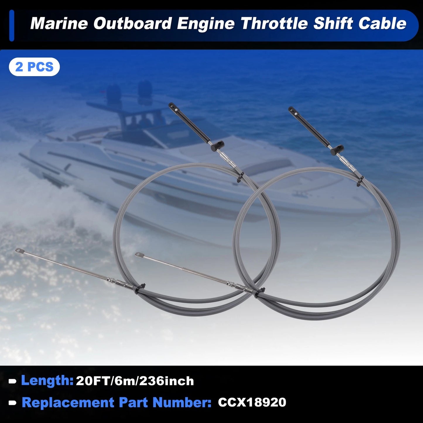 2 x Boat Throttle Shift Control Cable 6m Remote Grey for Marine Outboard