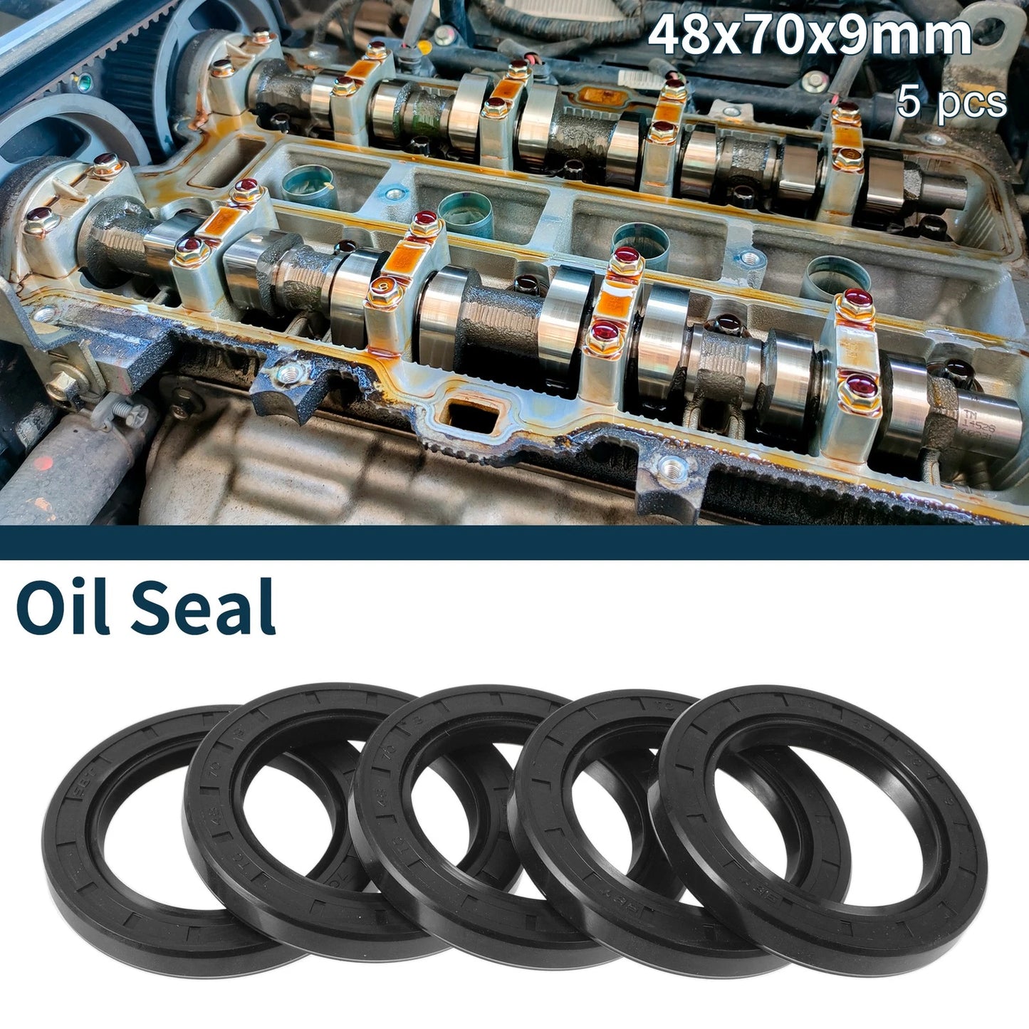 Oil Seal / 5Pcs / Seal Ring Rotary Shaft Seal NBR Rubber 48x70x9mm Black