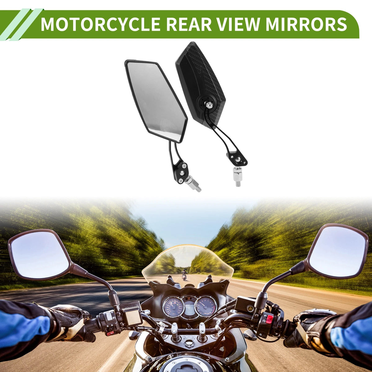 M8/M10 Rear View Mirror Polygonal Shape Black Carbon Fiber for Motorcycle