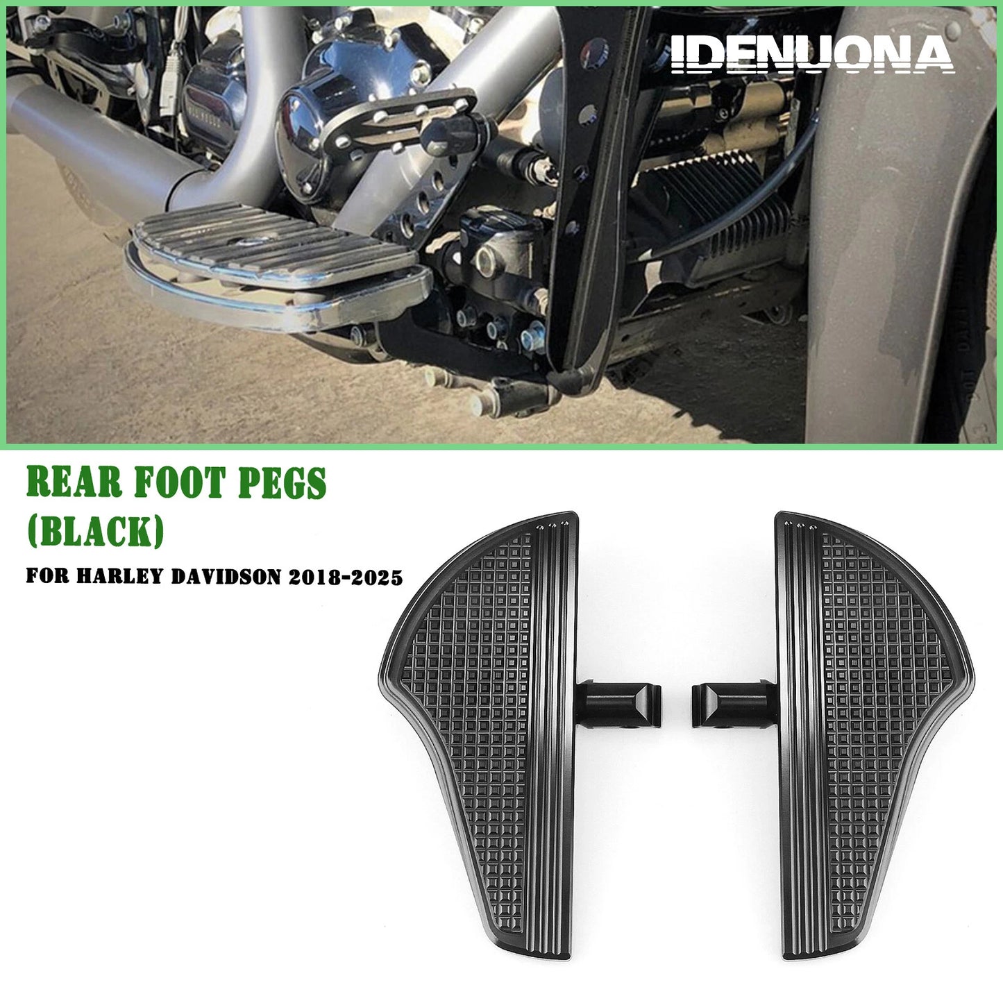 Black Rear Passenger Foot Pegs for Harley Davidson Softail (2018-2025)