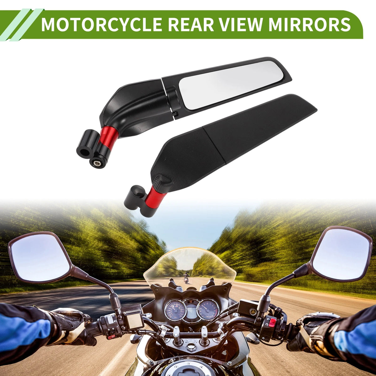 M8/M10 / Motorcycle Rear View Mirrors Black Red Aluminum Alloy for M8/M10
