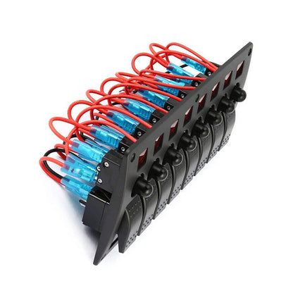 8 Gang Red LED Toggle Rocker Switch Panel for Car RV Marine Boat