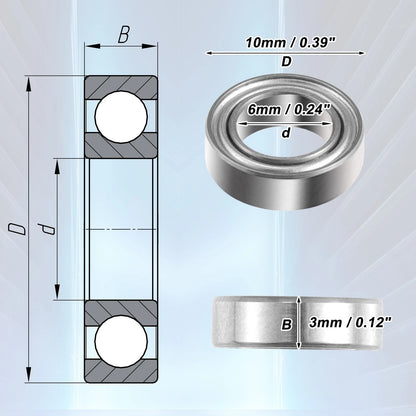 10 x 6x10x3mm Double Metal Shield Deep Groove Ball Bearings for Car