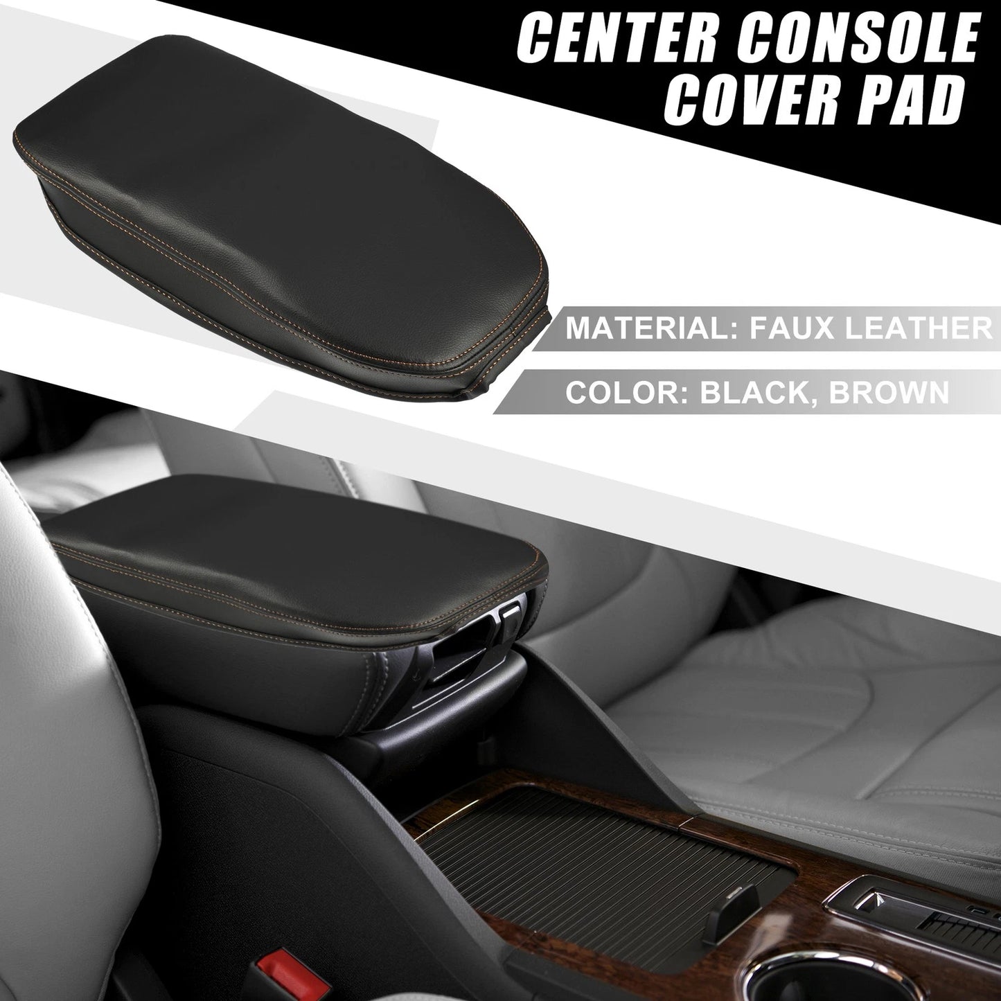 Center Console Cover Armrest Cover for Toyota RAV4 Black Brown (2019–2022)