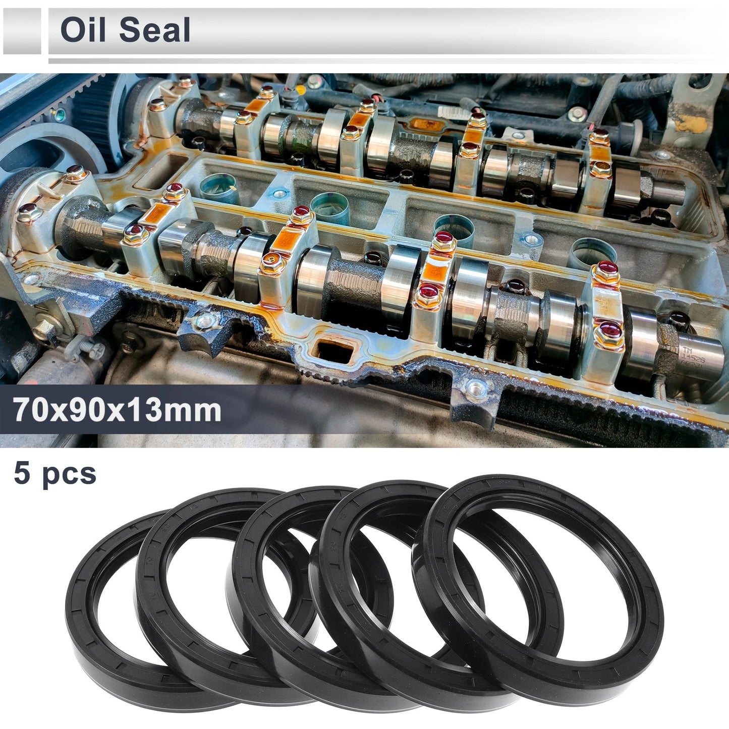 Oil Seal / 70x90x13mm / Rotary Shaft Seal Nitrile Rubber Black 5 Pcs for Make Model
