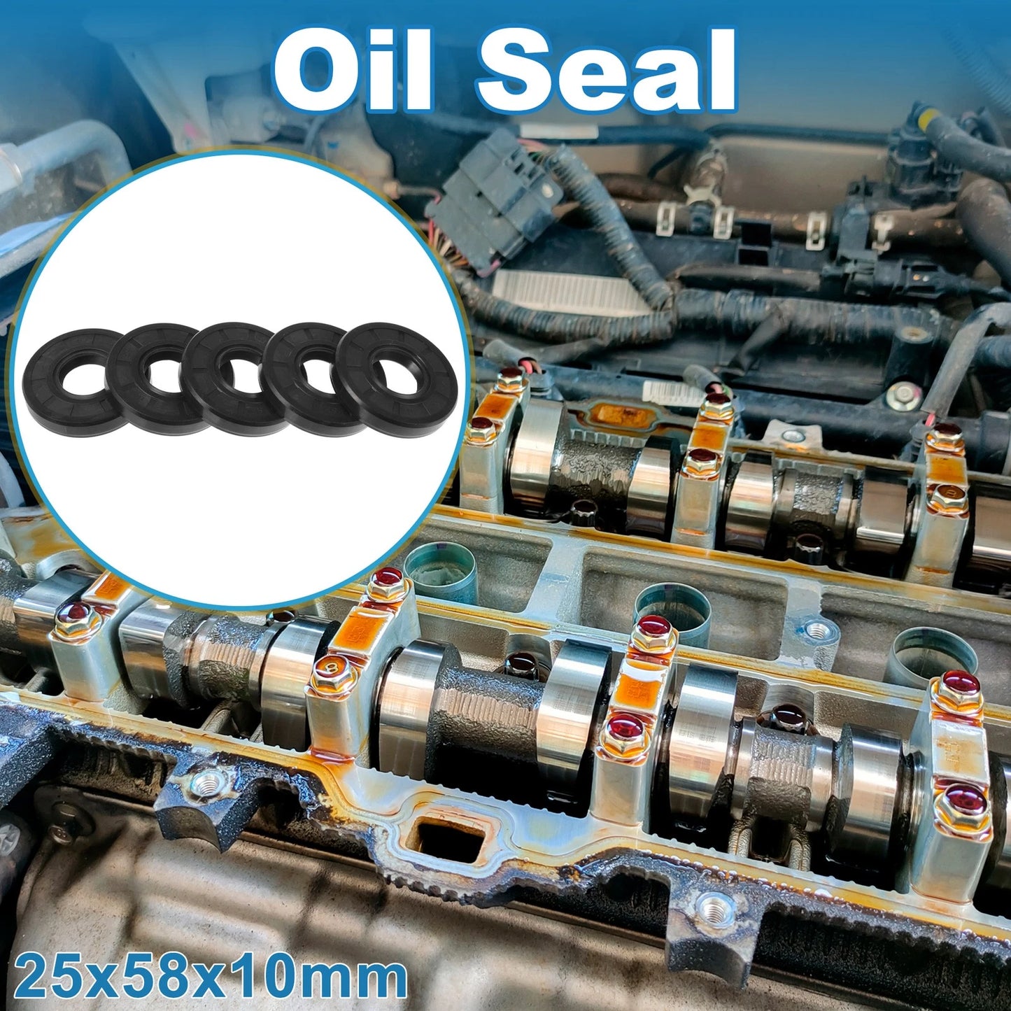 Oil Seal 25x58x10mm Rotary Shaft Seal Nitrile Rubber Black 5 Pcs