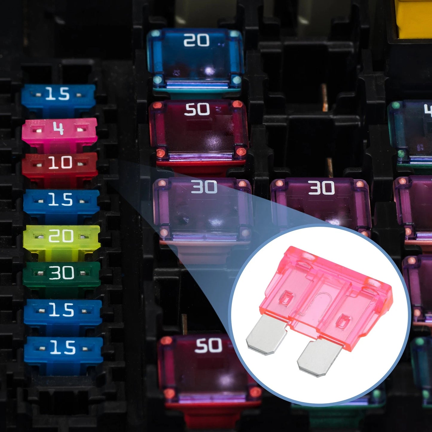 50pcs Mini Blade Fuses 4A for Cars, Boats, Trucks, SUVs, Motorcycles Pink