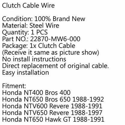 Clutch Cable for Honda NT400 NT650 Bros 400 NTV600 NTV650 Revere (1985-1998)