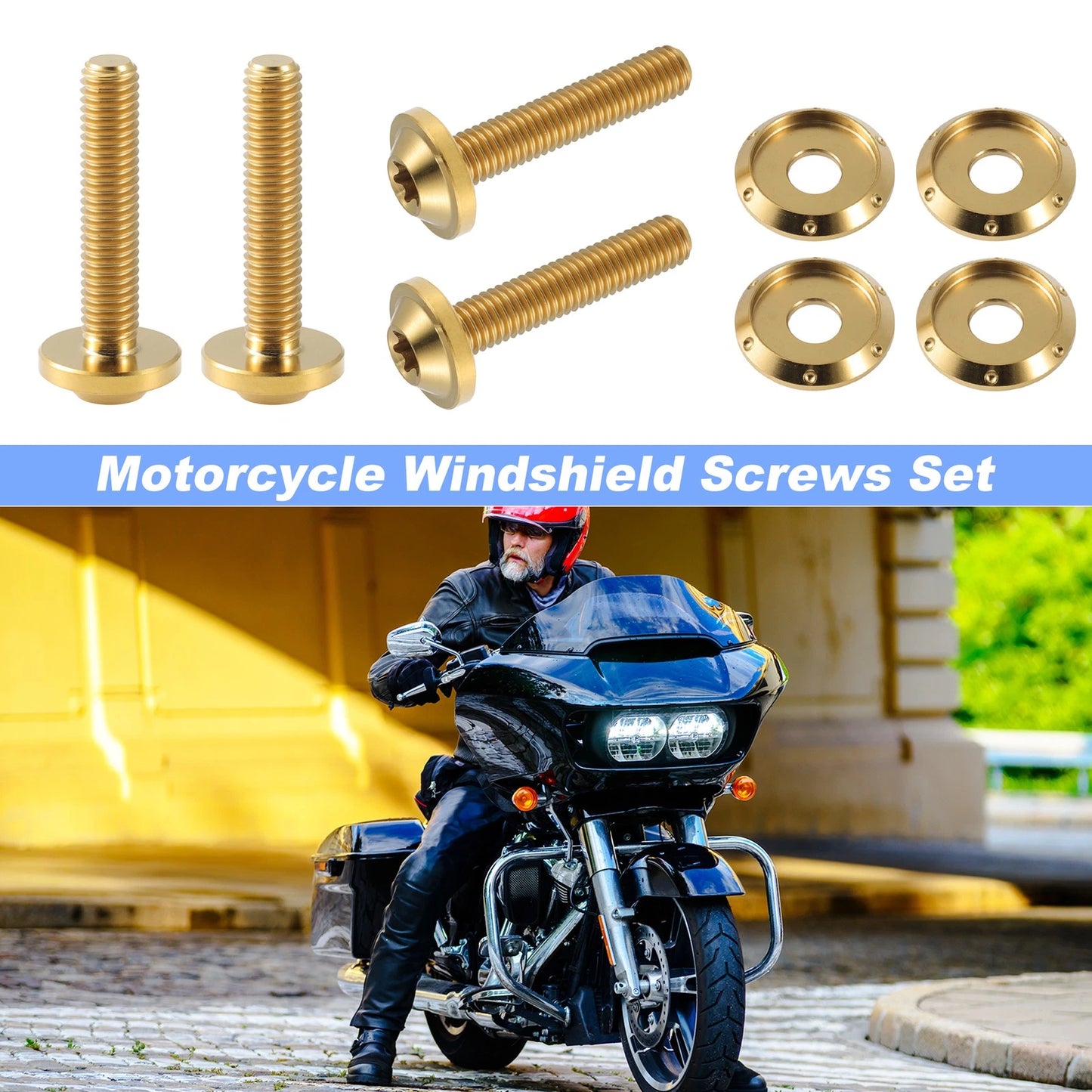 4x Motorcycle Windshield Screws Gold for Harley Touring FLTRX Road Glide (2015–2023)