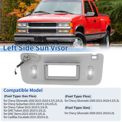 Left Side Sun Visor Gray for Chevrolet Silverado 1500 2500 3500 (2015-2018)