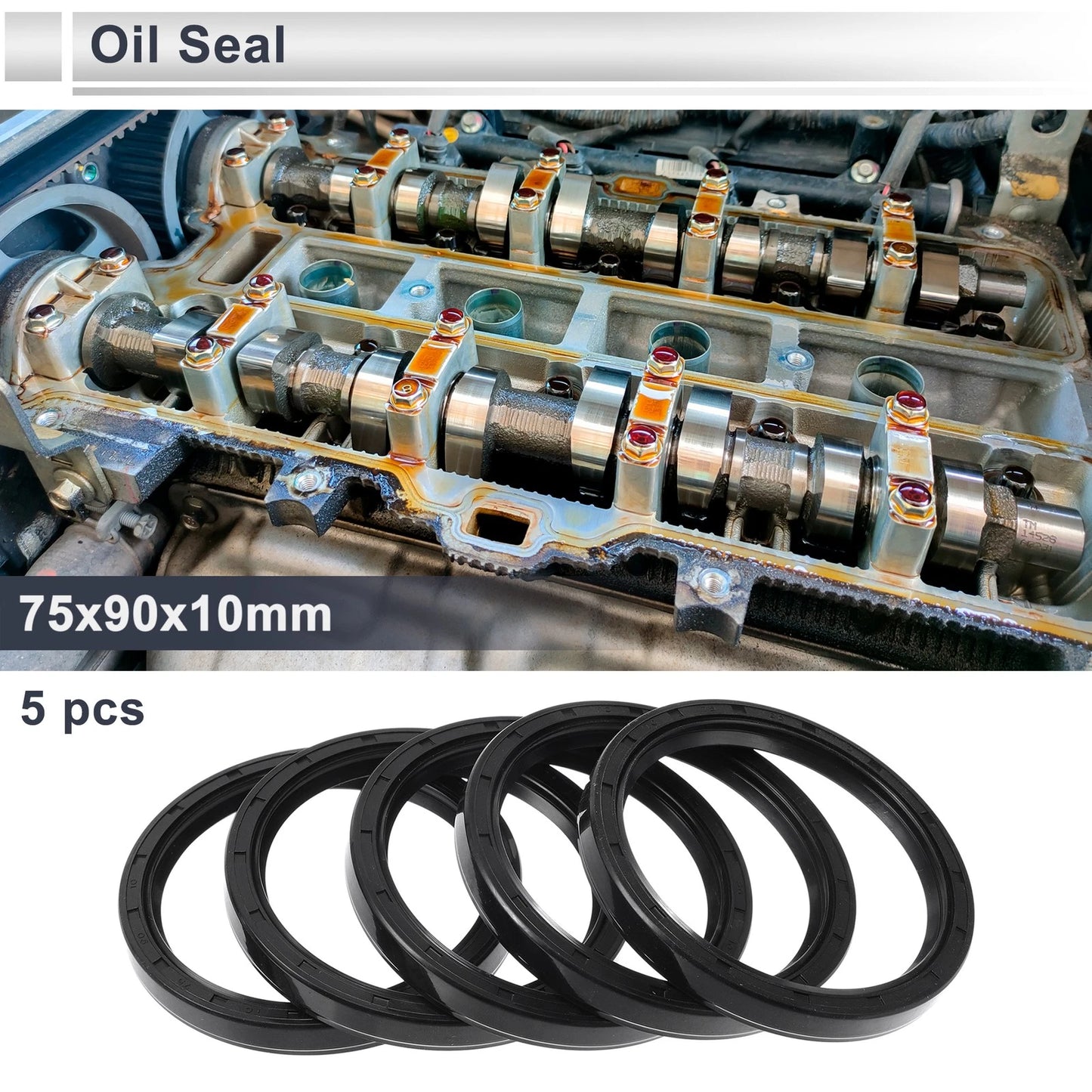 Oil Seal / 75x90x10mm / Seal Ring Rotary Shaft Seal Nitrile Rubber Black 5 Pcs