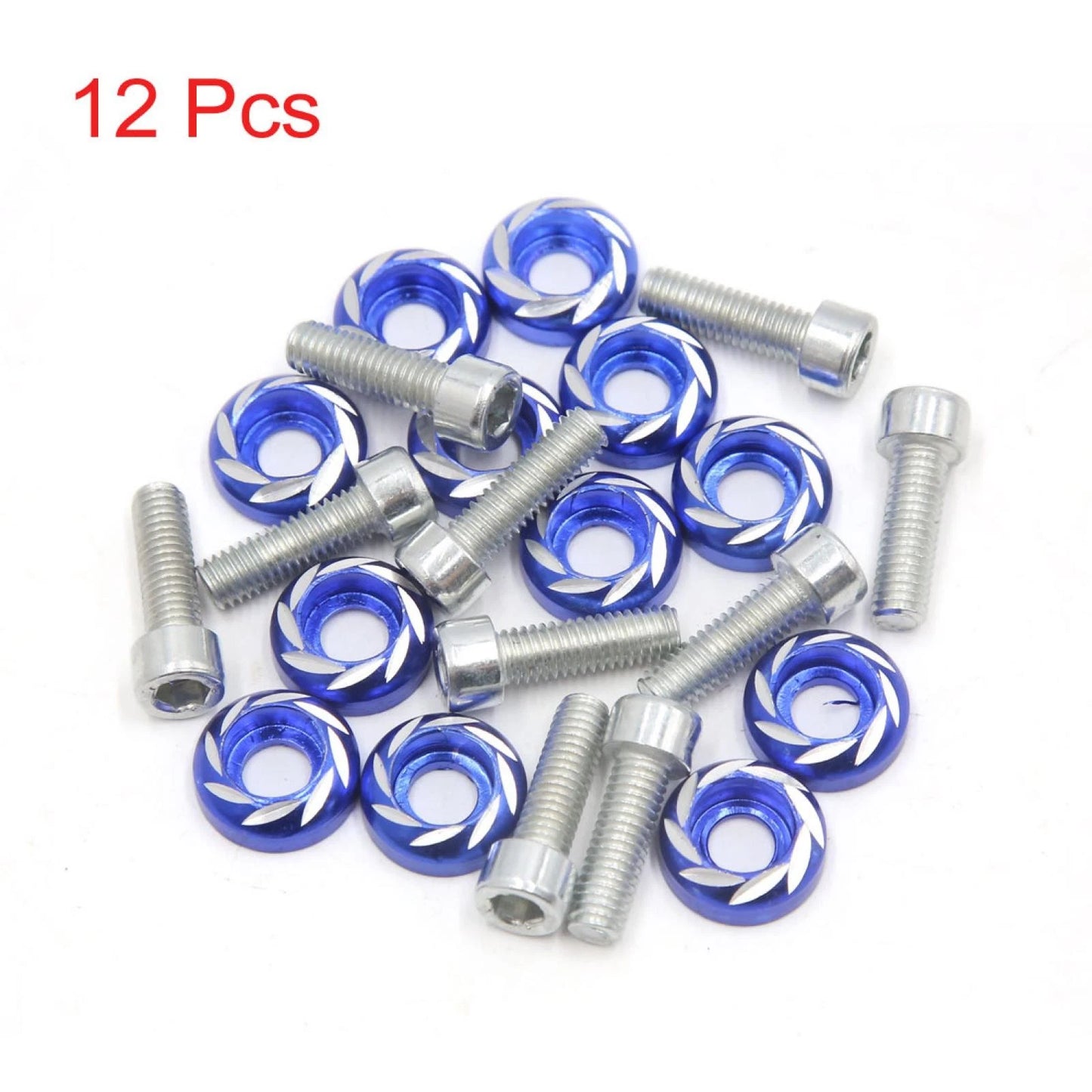 12 x Blue Carved Style Motorcycle License Plate Bolts Screws