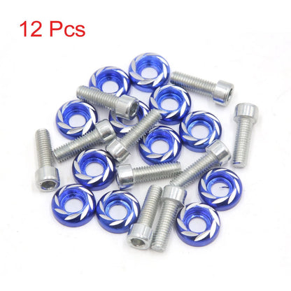 12 x Blue Carved Style Motorcycle License Plate Bolts Screws