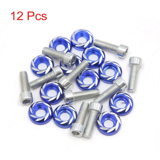 12 x Blue Carved Style Motorcycle License Plate Bolts Screws