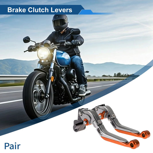 2 x Adjustable Short Long Brake Clutch Levers for Kawasaki ER-5 Orange