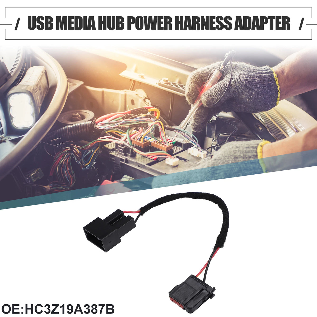 USB Media Hub Power Harness Adapter for Ford (HC3Z19A387B) Black