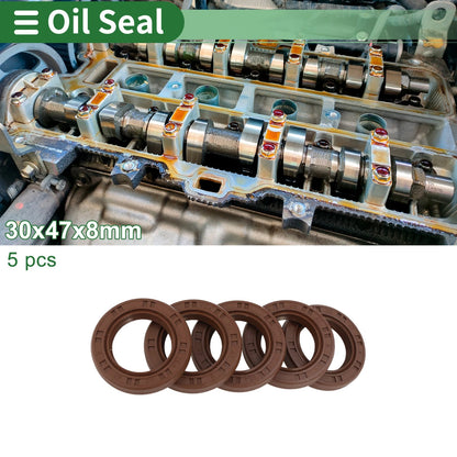 Oil Seal / 30x47x8mm / FKM Rubber Brown 5 Pcs