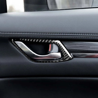 Carbon Fiber Inner Door Handle Sround Cover Trim Fit For Mazda CX-5 2017-2018