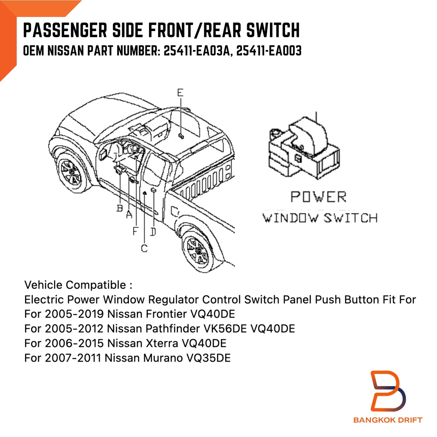 Power Window Switch for Nissan Navara D40, Pathfinder R51 (2005-2015)