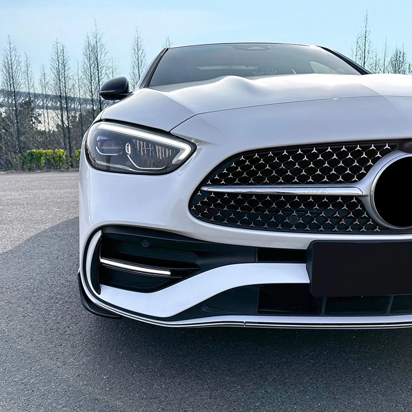 4 x Black Front Bumper Side Covers + DRL for Mercedes Benz C W206 (2022-2024)