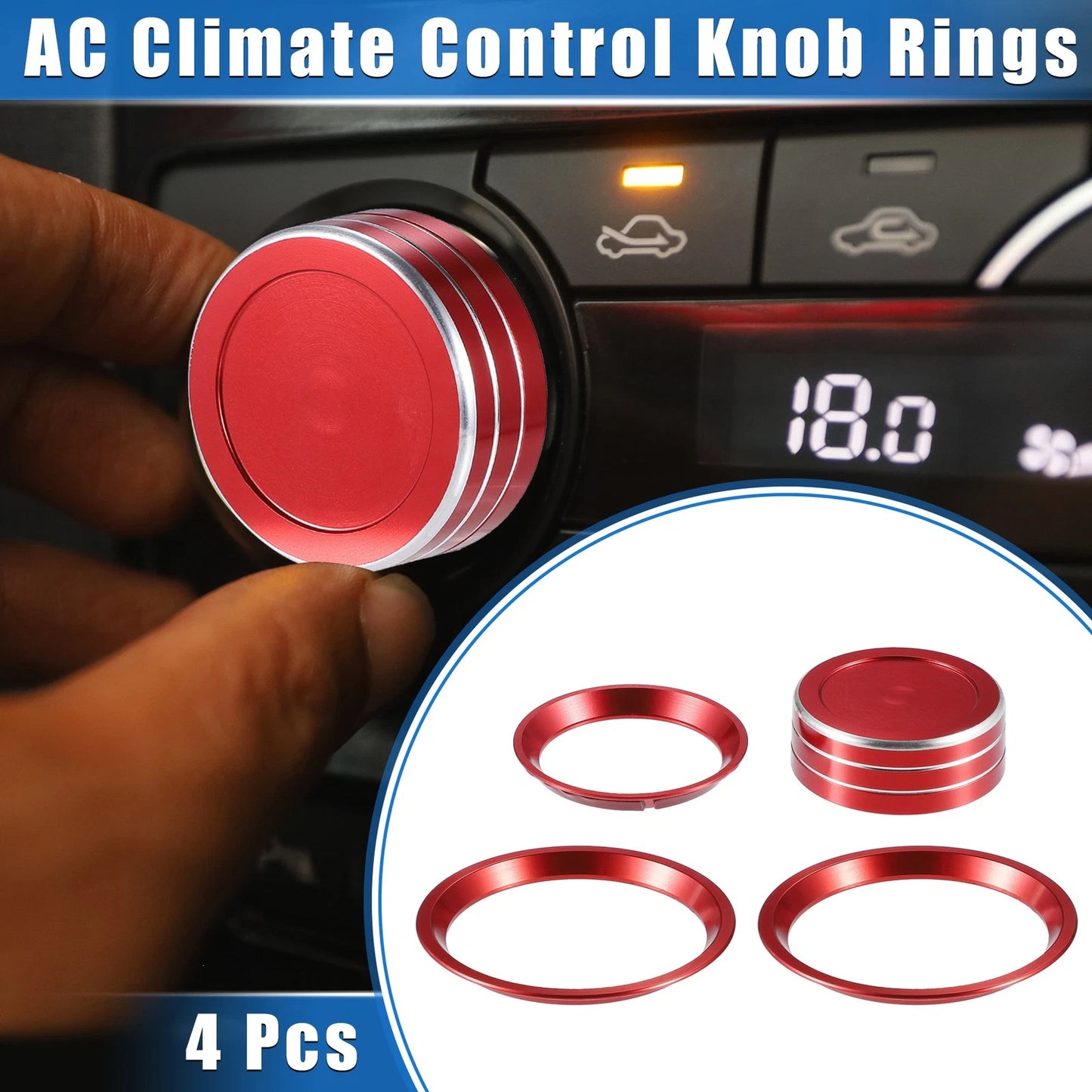 4 x AC Climate Control Knob Rings for Subaru Forester (2019-2023) Red