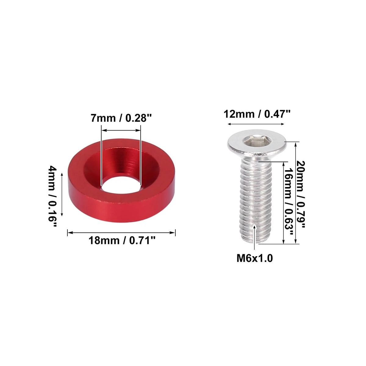 20pcs M6 Fender Bumper Washer Bolt Screw Engine Bay Fastener for Car Motorcycle