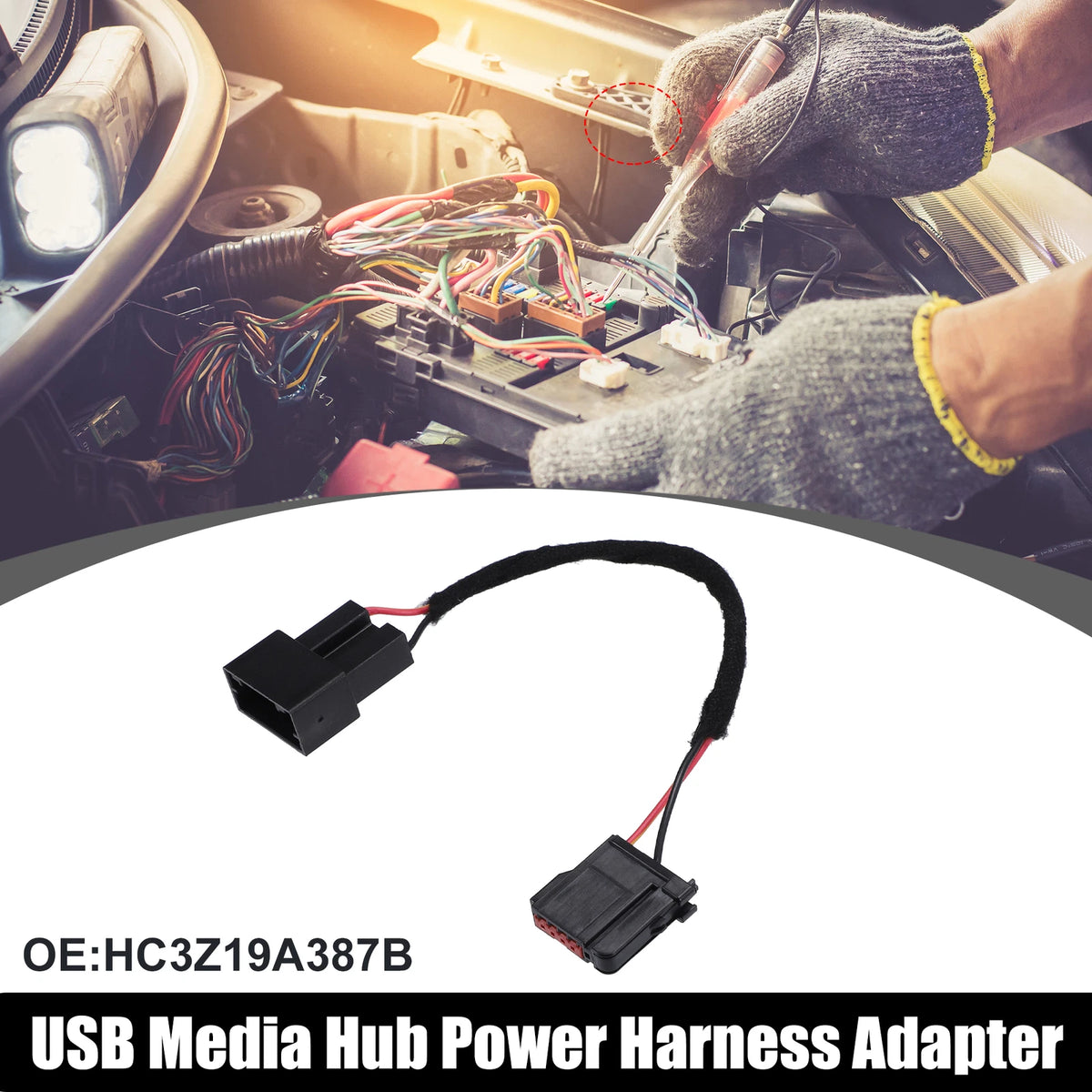 USB Media Hub Power Harness Adapter for Ford (HC3Z19A387B) Black